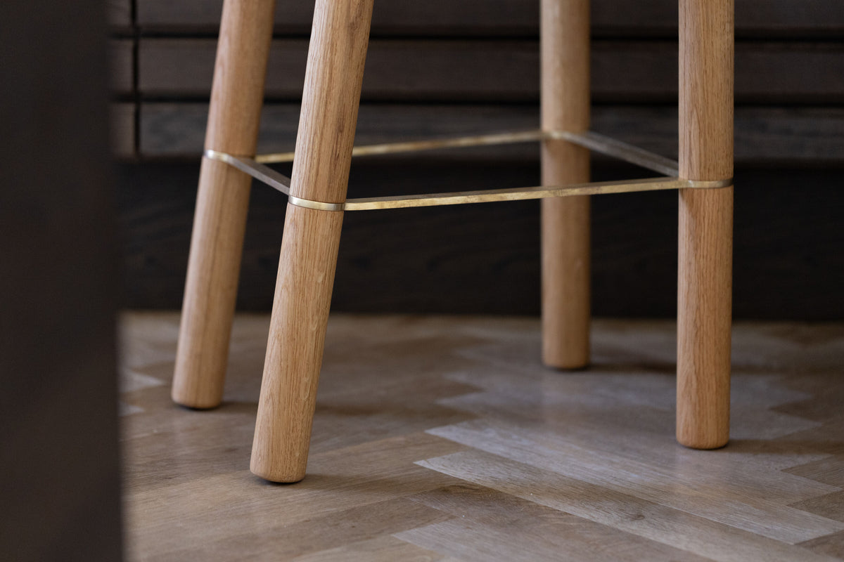 Emilia Bar Stool Pearl Oak Legs Brass Frame