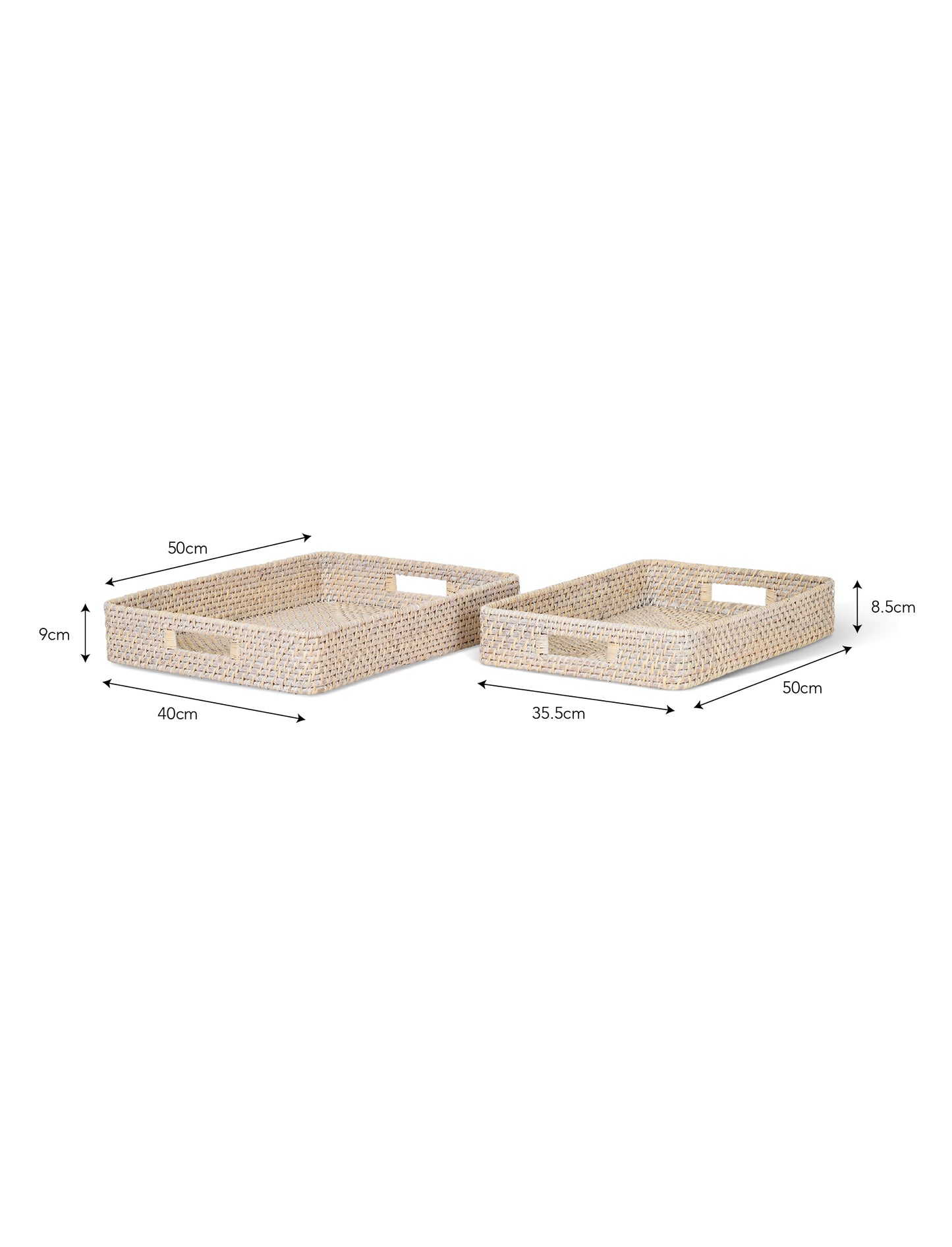 Wittering Rattan Rectangular Trays Set of 2 White - Serveware - Garden Trading -