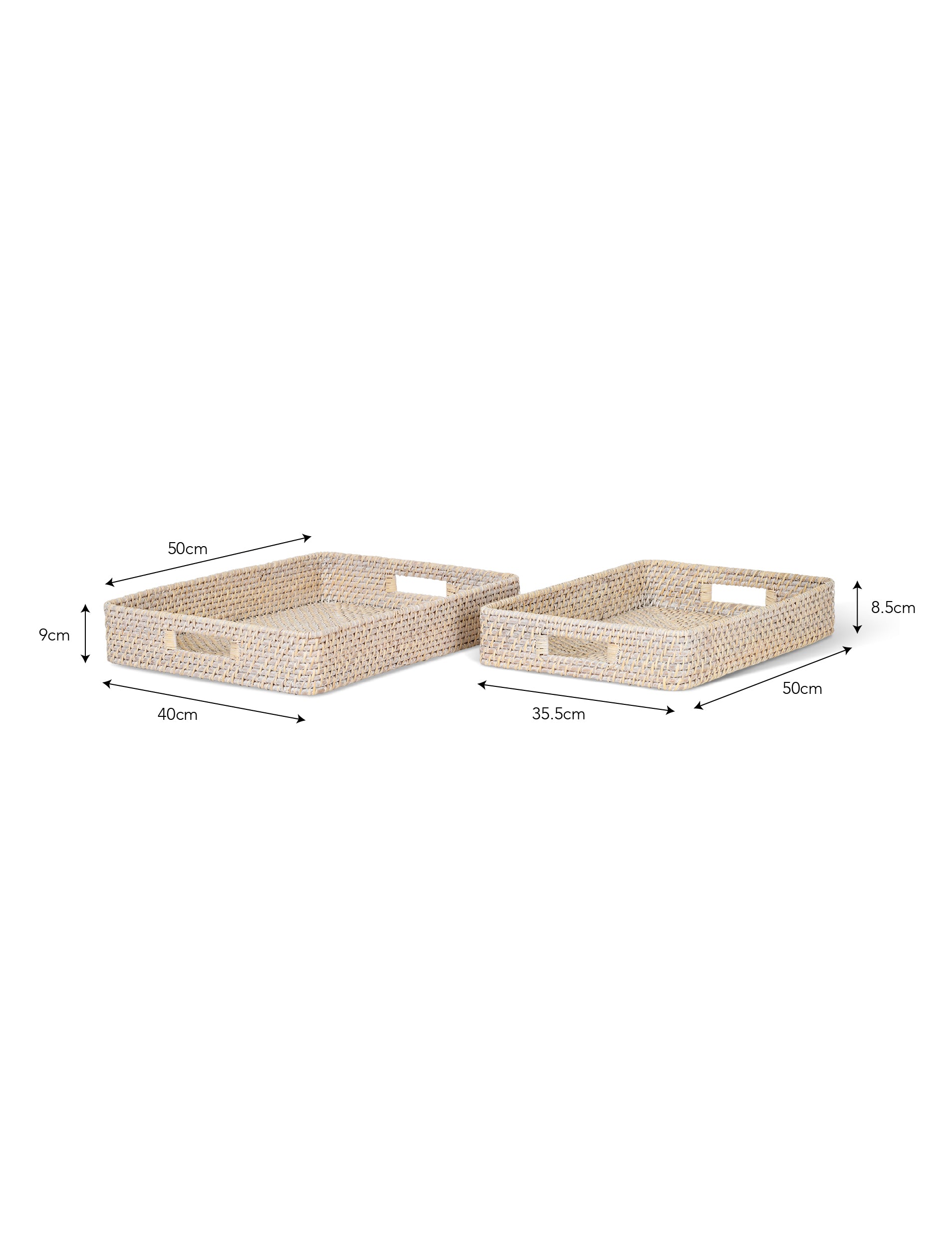 Wittering Rattan Rectangular Trays Set of 2 White - Serveware - Garden Trading -