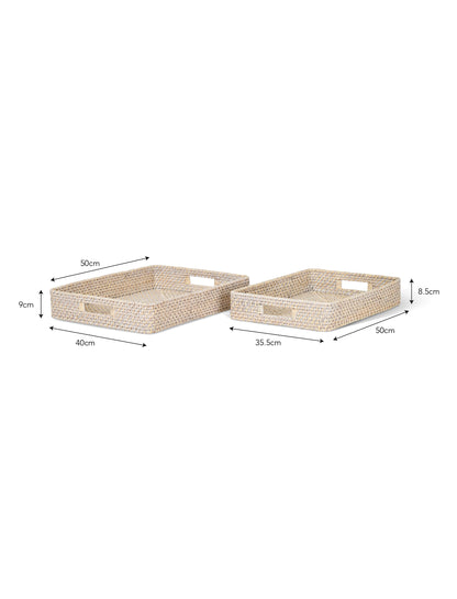 Wittering Rattan Rectangular Trays Set of 2 White - Serveware - Garden Trading -