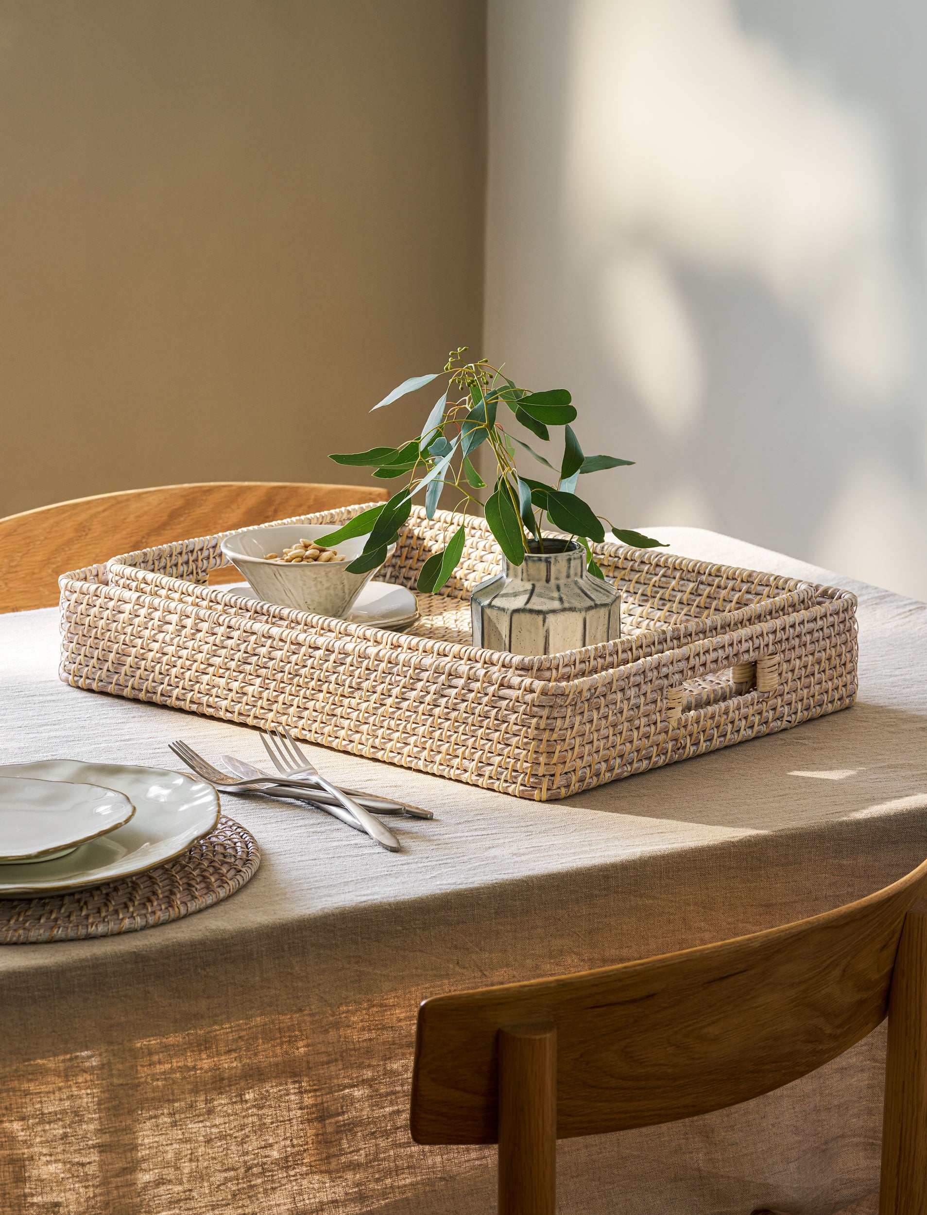 Wittering Rattan Rectangular Trays Set of 2 White - Serveware - Garden Trading -