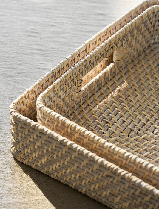 Wittering Rattan Rectangular Trays Set of 2 White - Serveware - Garden Trading -