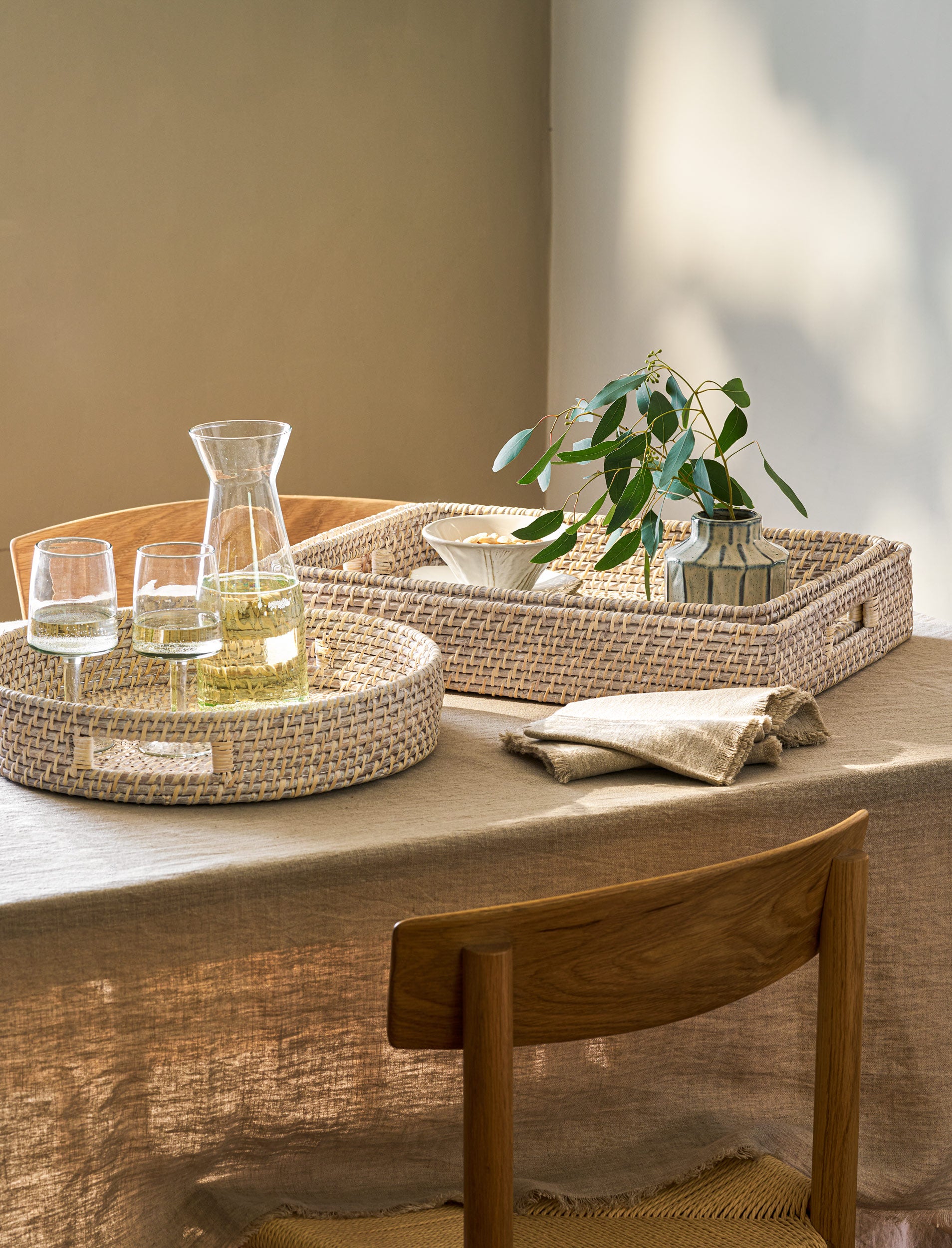 Wittering Rattan Rectangular Trays Set of 2 White - Serveware - Garden Trading -