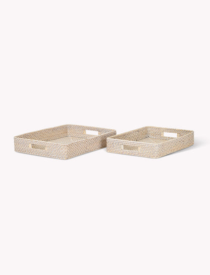 Wittering Rattan Rectangular Trays Set of 2 White - Serveware - Garden Trading -