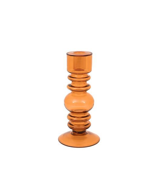 Small Amber Glass Candlestick