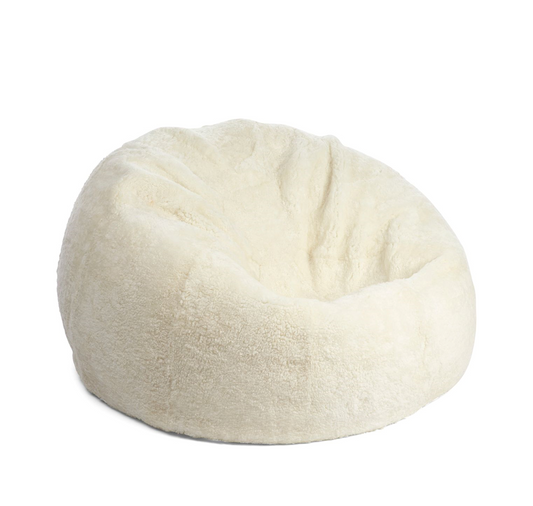 Round Sheepskin Bean Bag Short Wool Ivory Large