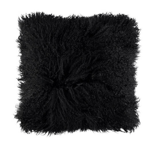 Curly Sheepskin Cushion Doublesided Square Black Small