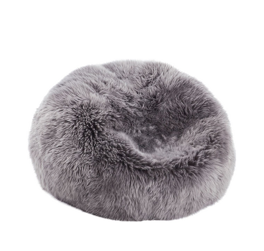Round Sheepskin Bean Bag Long Wool Light Grey Large