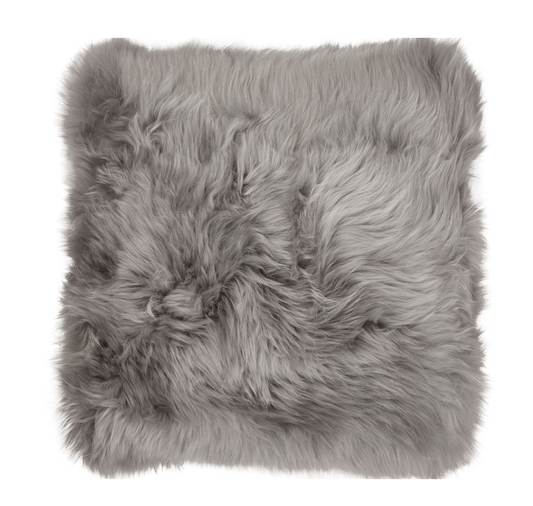 Sheepskin Cushion LW Leather Back Square Light Grey Large