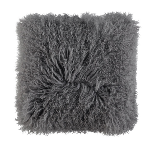 Curly Sheepskin Cushion Doublesided Square Steel Small