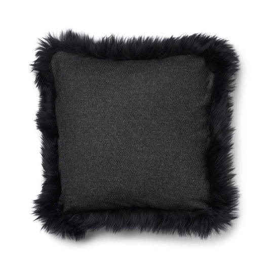 Wool Cushion Long Trim Charcoal/Black Large