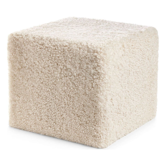 Curly Sheepskin Pouf Cuboid Pearl