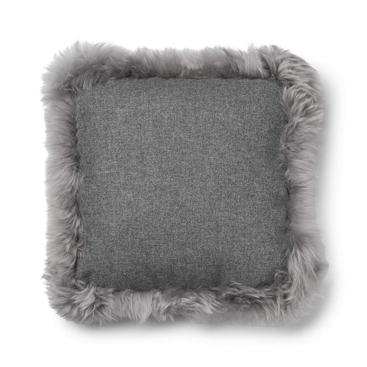 Wool Cushion Long Trim Stone/Light Grey Large