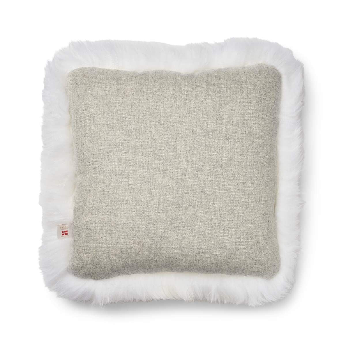 Sheepskin Long Trim Cushion Square Silver/Ivory Large -  - NATURES COLLECTION -