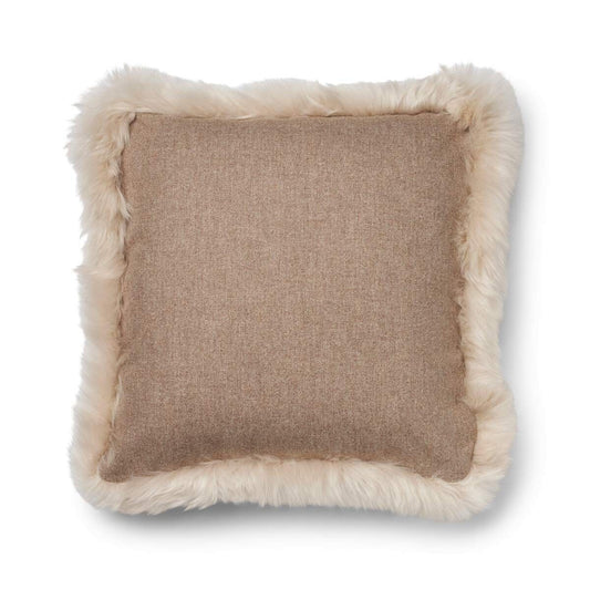 Wool Cushion Long Trim Beige/Linen Large