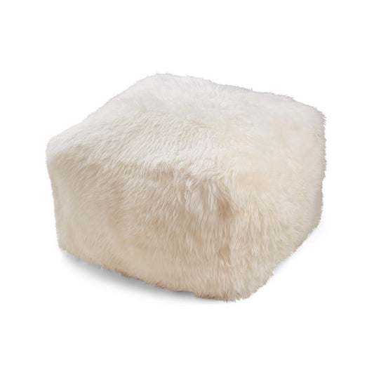 Long Wool Sheepskin Pouf Square Linen