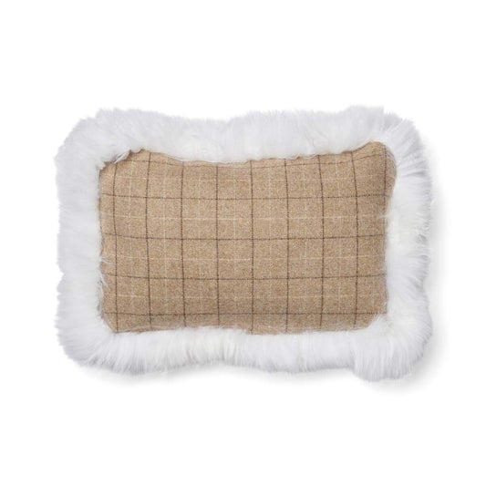 Wool Cushion Long Trim Doublesided Oatmeal-Beige/Ivory Medium