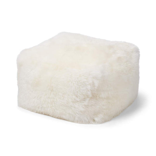 Long Wool Sheepskin Pouf Square Ivory