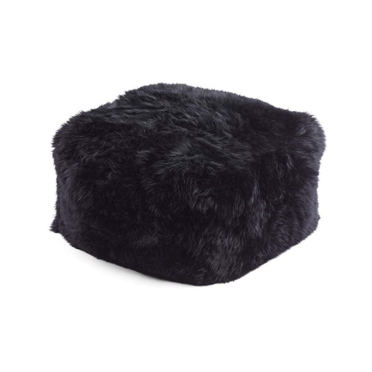 Long Wool Sheepskin Pouf Square Black