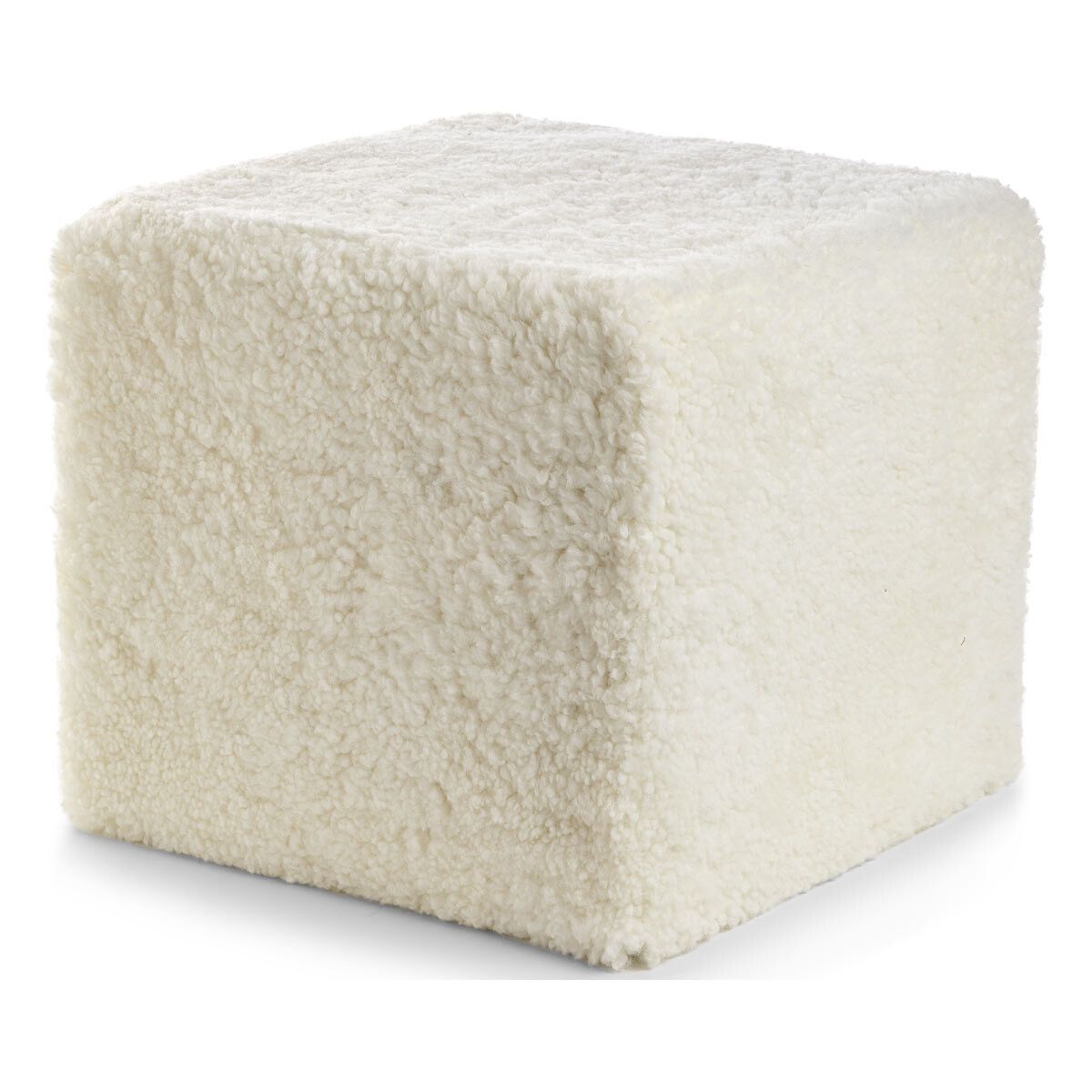 Curly Sheepskin Pouf Cuboid Ivory