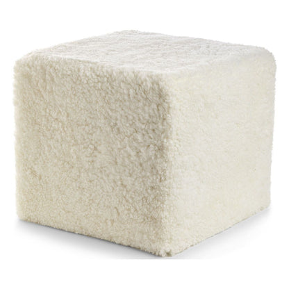 Curly Sheepskin Pouf Cuboid Ivory