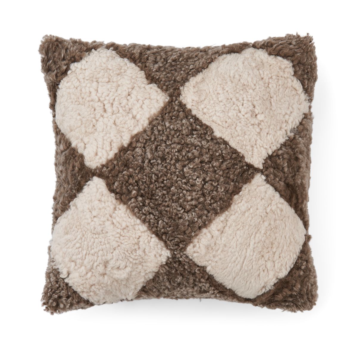Short-Wool Curly Sheepskin Cushion Brown/Pearl