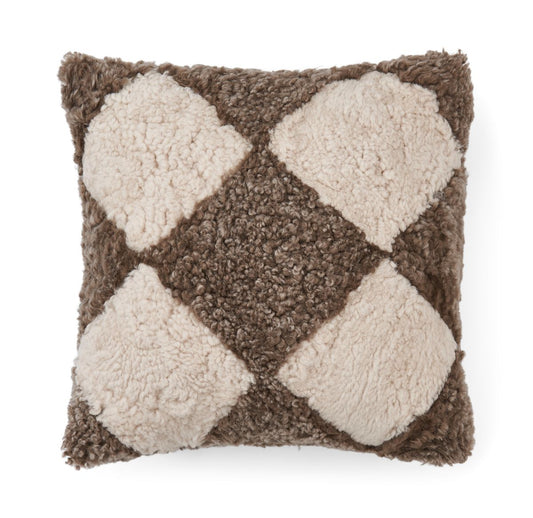 Short-Wool Curly Sheepskin Cushion Brown/Pearl
