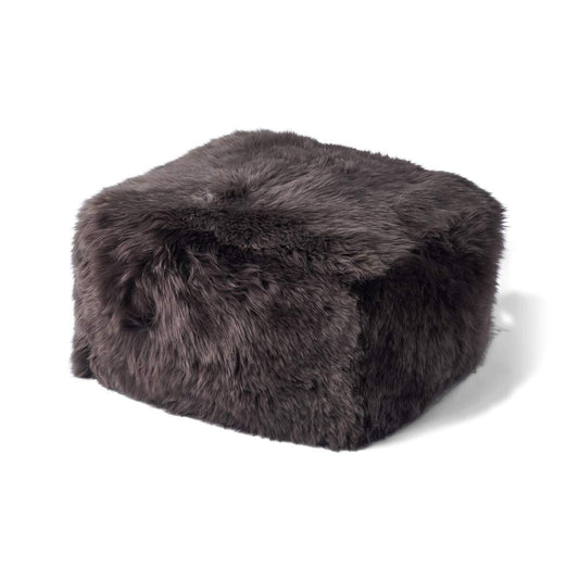 Long Wool Sheepskin Pouf Square Walnut