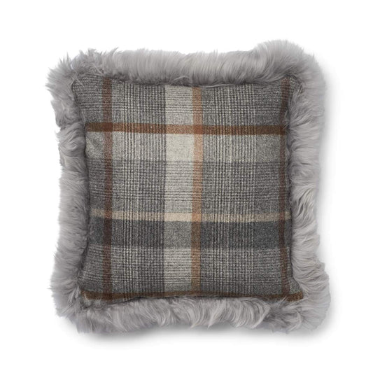 Wool Cushion Long Trim Doublesided Glencheck Grey/Light Grey Large