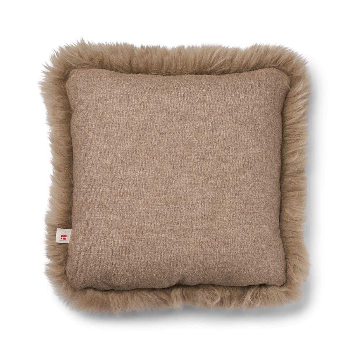 Sheepskin Long Trim Cushion Square Beige/Taupe Large