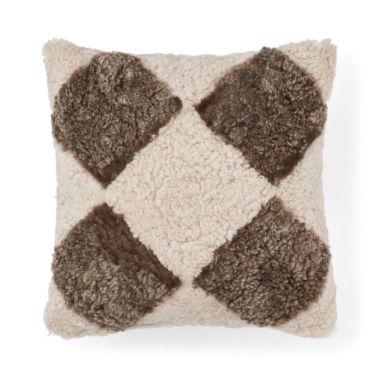 Short-Wool Curly Sheepskin Cushion Pearl/Brown