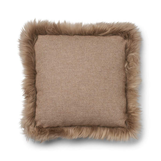 Wool Cushion Long Trim Beige/Taupe Large