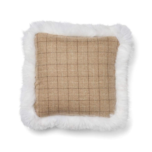 Wool Cushion Long Trim Doublesided Oatmeal-Beige/Ivory Large