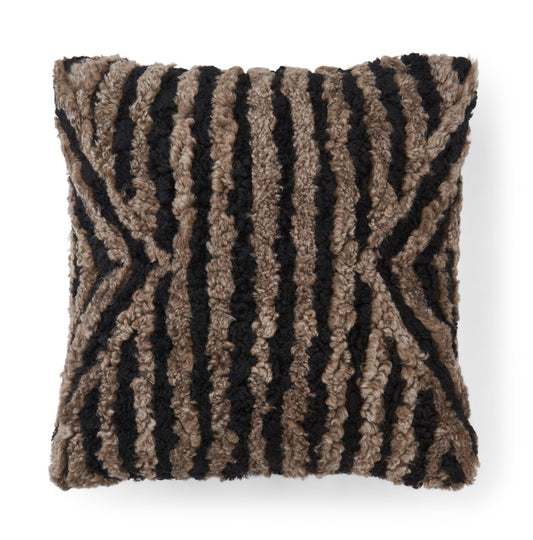 Stripe Sheepskin Cushion Doublesided Taupe/Black Large
