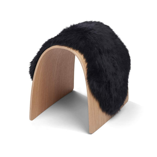 Sheep Stool Cover Long Wool Black Medium