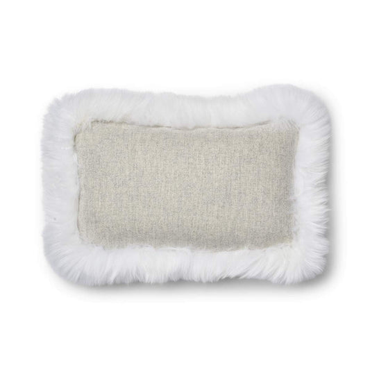 Wool Cushion Long Trim Silver/Ivory Medium