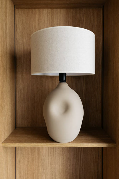 Exclusive table lamp Liz made of earthenware with linen shade