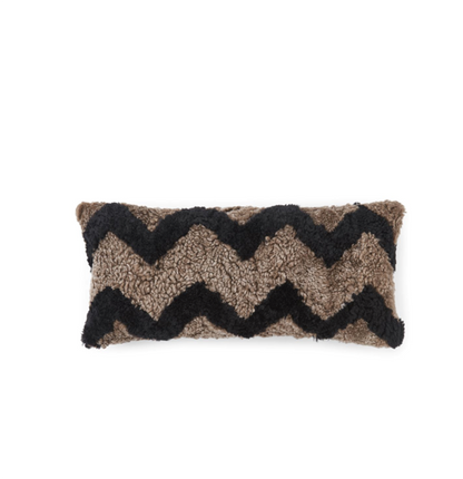 Zig Zag Sheepskin Cushion Doublesided Taupe/Black Medium